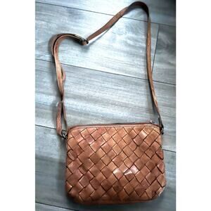 Vilenca Holland Woven Brown Leather Crossbody Bag Purse